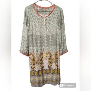 Uncle Frank long sleeve, knee length dress with spring colored graphics XL